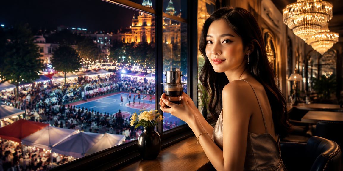 Người dùng Hà Nội vừa uống cà phê vừa chơi slots jackpot trên điện thoại buổi tối